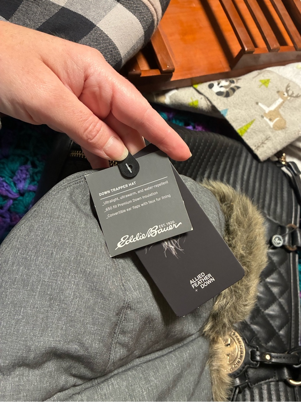 Eddie Bauer Superior Down Trapper Hat with Faux Fur Trim - Picture 2 of 5